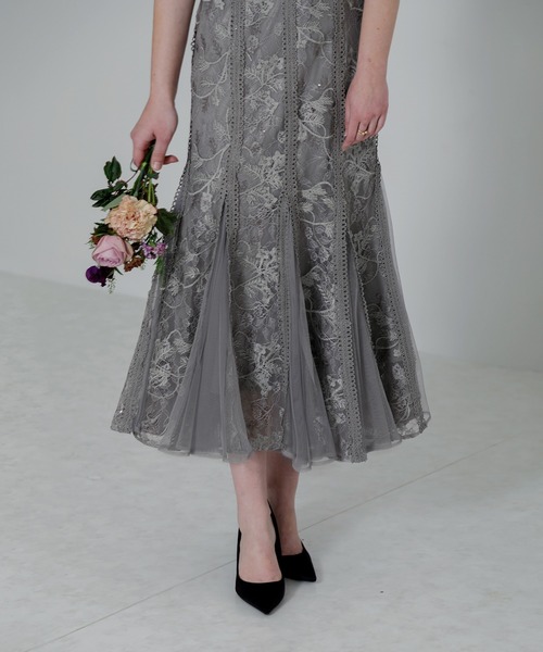 Leja（レジャ）の「【LEJA】ラメ花柄刺繍ポイントレース加工チュール