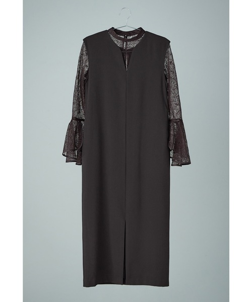 ベルスリーブスリットドレス パーティードレス 結婚式 同窓会 お呼ばれ