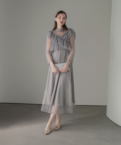 セール】【LEJA】2wayドットストーンギャザーチュールAラインドレス 2