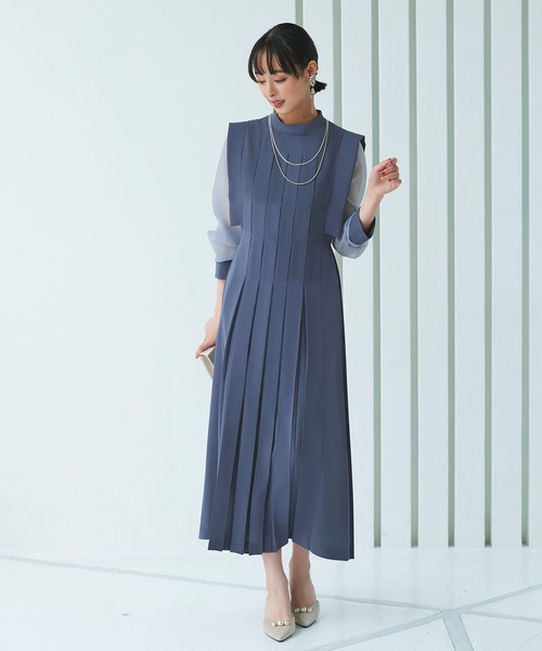 オケージョンドレス/結婚式】シアースリーブプリーツロングワンピース