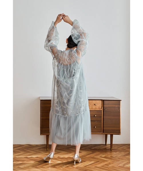 リボンエンブロイダリーレイヤードドレス マタニティ 妊婦 結婚式