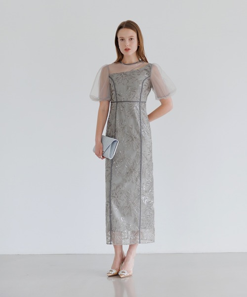 セール】【LEJA】アシンメトリーシアーフラワードレスワンピース美脚