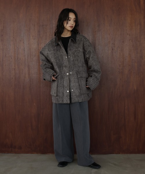 s0508s】hellam コート レザーカラーシャギーコート（カバーオール