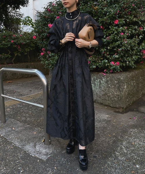 Ameri（アメリ）の「UND SHEER JACQUARD TUCK DRESS（ワンピース