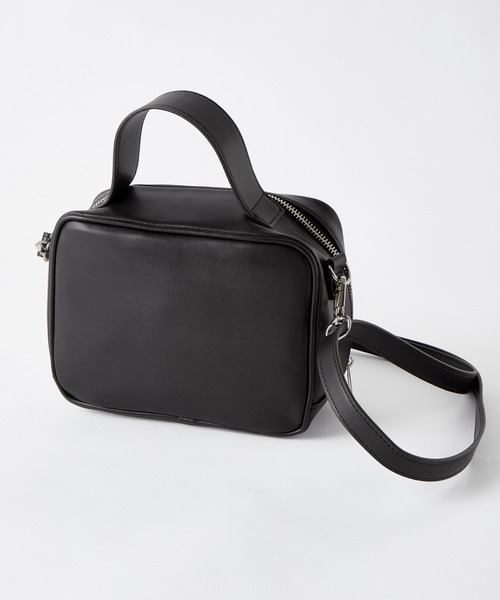 forksy.】スクエアショルダーバッグ スムースPUレザー＆キャンバスPU