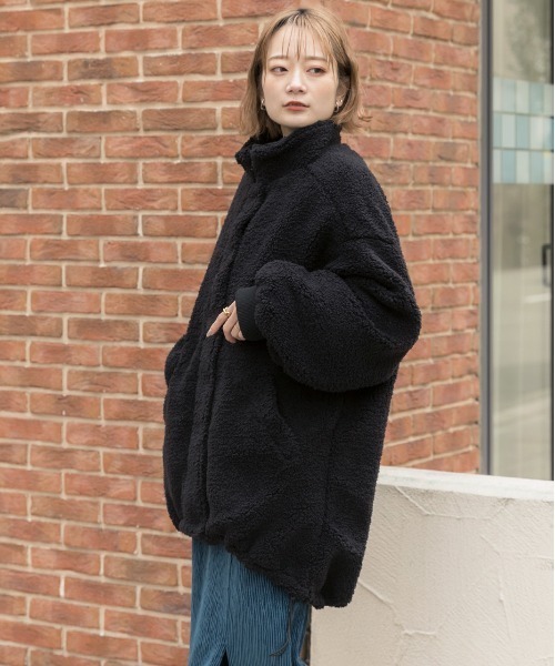 セール】スタンドカラー モンスターボアジャケット（ブルゾン）｜ad