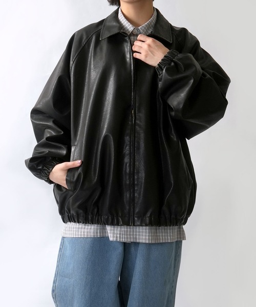 セール】Vintage-like synthetic leather blouson/ヴィンテージライク