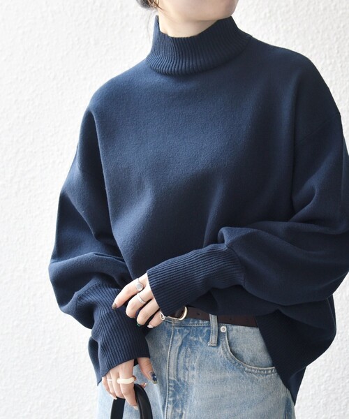 SHIPS any:〈洗濯機可能〉ハイネック ボリュームスリーブ ロングリブ