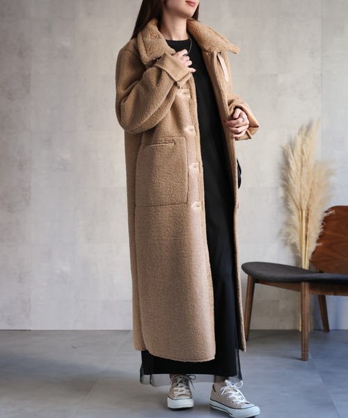 セール】シングルブレスト テディベアコート /ムートンタッチ/冬