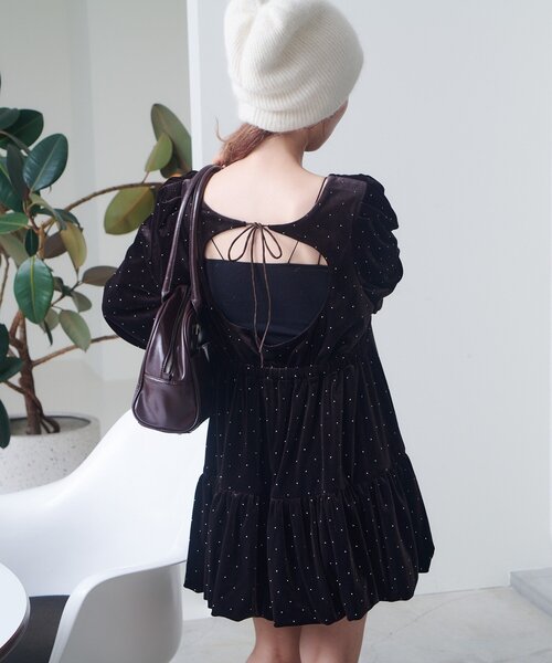 結婚式/オケージョン】ベロアスタッズミニワンピース（ワンピース