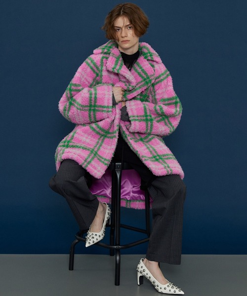 MAISON SPECIAL ロービングチェックオーバーコート ブルー Fサイズ