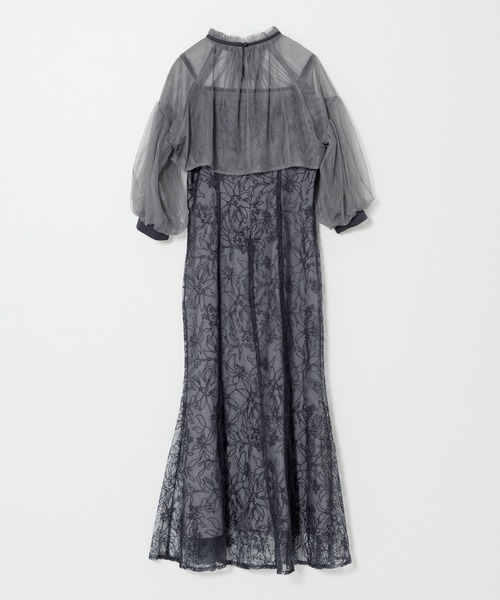 パフスリーブシアーボレロ刺繍マーメイドシルエットキャミワンピース