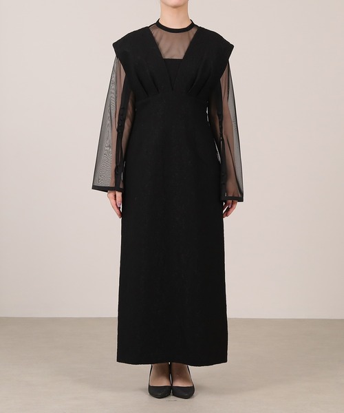 ジャガード ワンピース チュール トップス セット パーティー ドレス