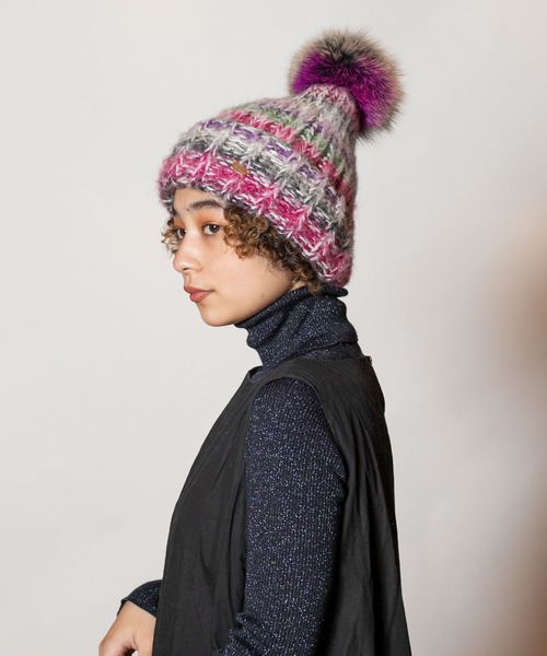 CA4LA 今期マルチカラーニットビーニー MULTI4(ONESIZE PINK): ニット