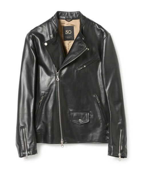 CINQUANTA ホースレザースタンドカラー シングルライダースジャケット