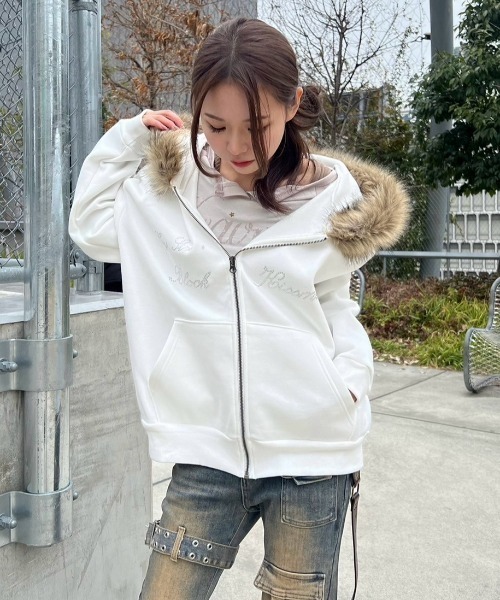 セール】【Never mind the XU】 fur zip up hoodie / 【ネバーマインド