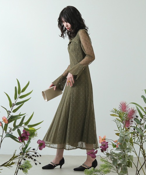 セール】幾何学柄 レース バックオープン ワンピース パーティー