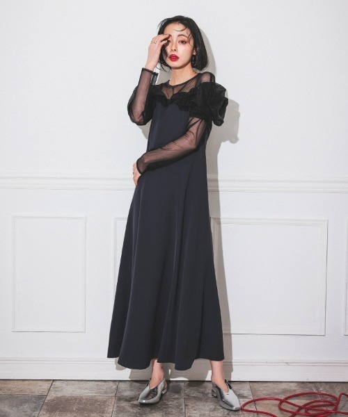 セール】【ANDRESD】frills flare dress ドレス 結婚式 成人式 同窓会