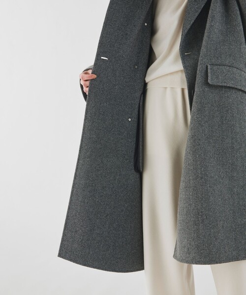 ヘリンボーンダブルフェイス ダブルブレストコート（チェスターコート