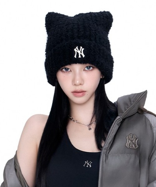 MLB KOREA-フワモコ ミャオ ビーニー【猫耳ビーニー】（ニットキャップ