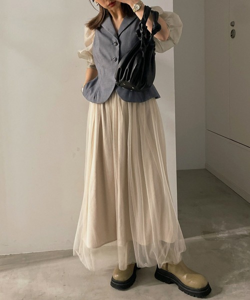 セール】PEPLUM LINE CHIFFON SKIRT SET DRESS（ワンピース）｜Ameri