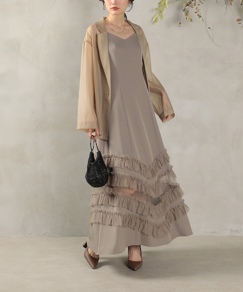 セール】裾フリルキャミワンピース シアージャケット 2点セット ドレス