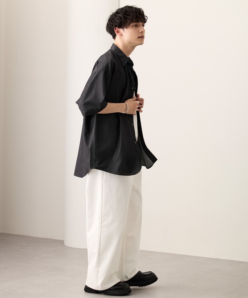 TRデニムライクドレープオーバーサイズ半袖シャツ MONO-MART│MONO