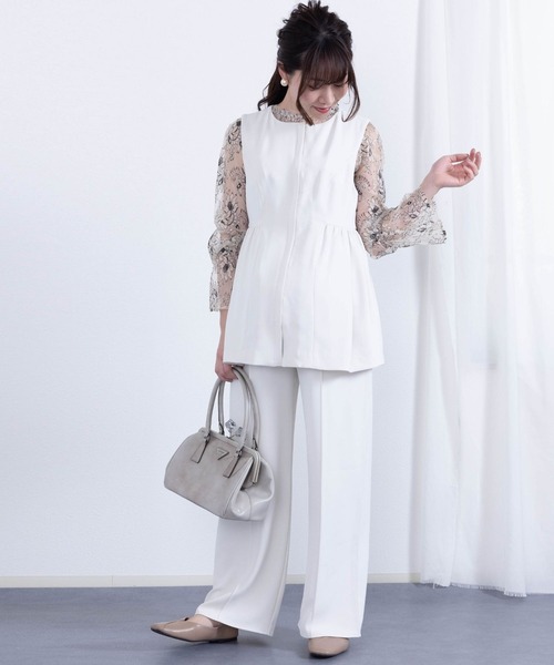 セール】ペプラムジレ×センタープレスワイドパンツ セットアップ