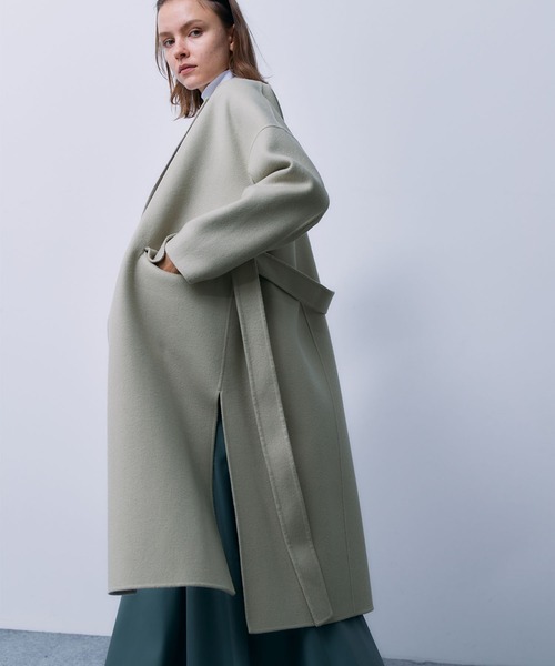 スタニングルアー スタンドカラーリバーコート ウール ロング ベルト