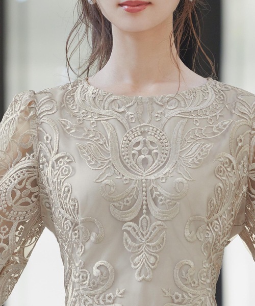 刺繍レース バックリボン タイトドレス 同窓会 二次会 ドレス（ドレス