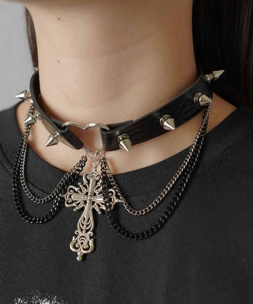 合皮チョーカー/チェーンクロス（チョーカー）｜SPINNS（スピンズ）の