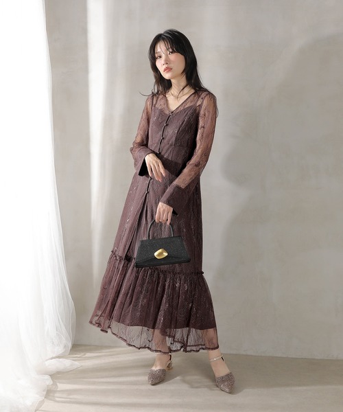 総レース ティアード Aライン ワンピースドレス パーティー 結婚式