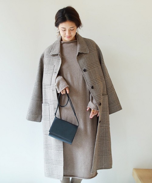 トゥデイフル チェックステンカラーコート