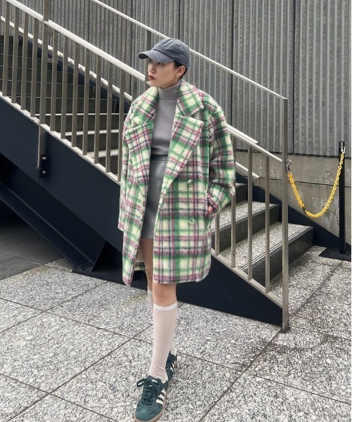 AMERI ADORABLE SHAGGY CHECK COAT S AMERIVINTAGE】ADORABLE SHAGGY