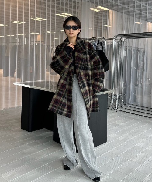 Ameri（アメリ）の「ADORABLE SHAGGY CHECK COAT（チェスターコート