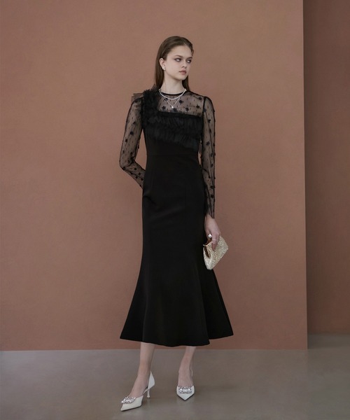 セール】【LEJA】フラワーモチーフアシンメトリーチュールマーメイド