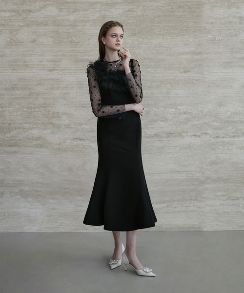 セール】【LEJA】フラワーモチーフアシンメトリーチュールマーメイド