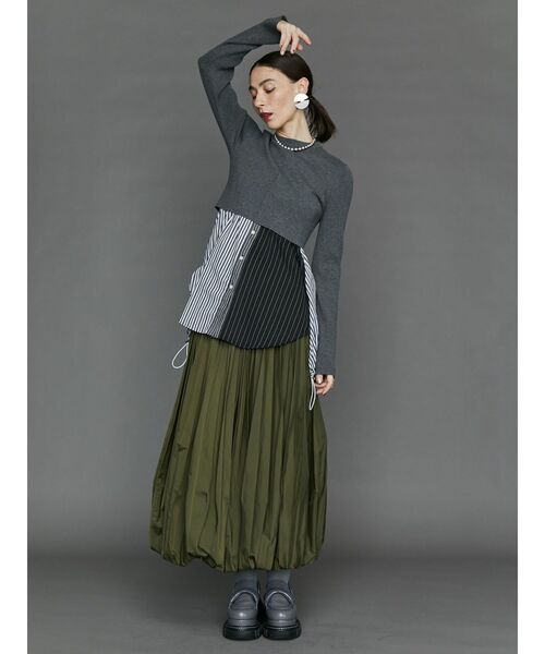 un3d. アンスリードバルーンスリーブ ガウチョパンツ ブラック・オリーブ