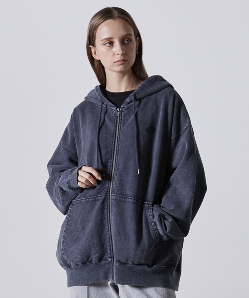 セール】【CLEL】Heavy Weight Logo Embroidered Full-Zip Hoodie