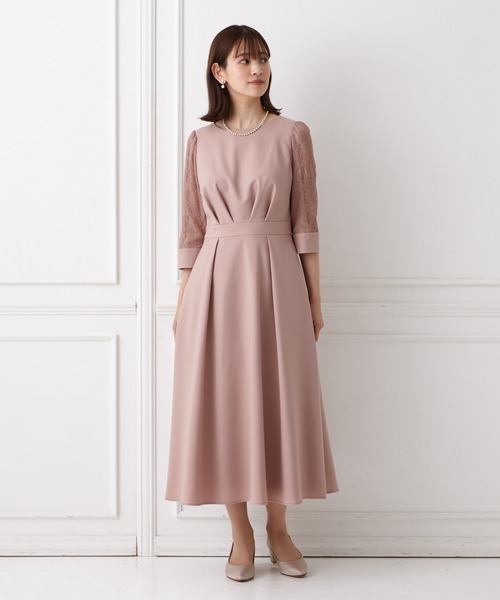 AIMER レース袖×ウエストタックフィット&フレアワンピース Mサイズ