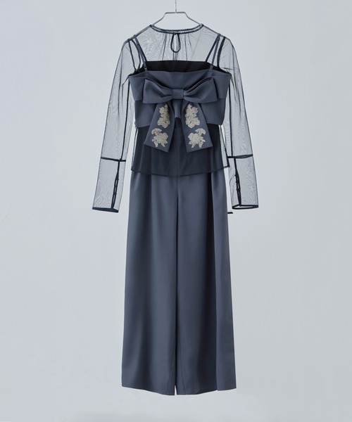 3piece刺繍リボンビスチェ＆タックワイドパンツセットアップ（パンツ