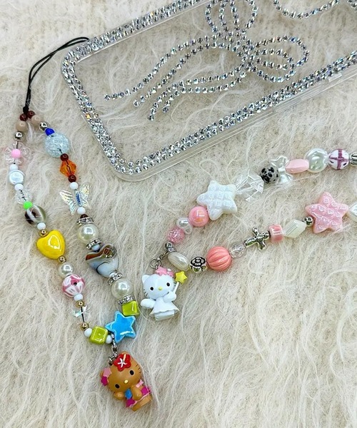 レトロ サンリオ キティ 、マイメロ、ウサハナ、ビーズストラップ 3個