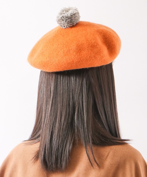 CARAMEL ネイビー ポンポン付きベレー帽 ベレー帽 ポンポン 帽子[品番