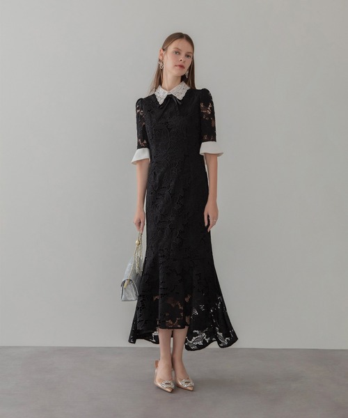 セール】【LEJA】パールカラーボウタイフラワーレースフィッシュテール