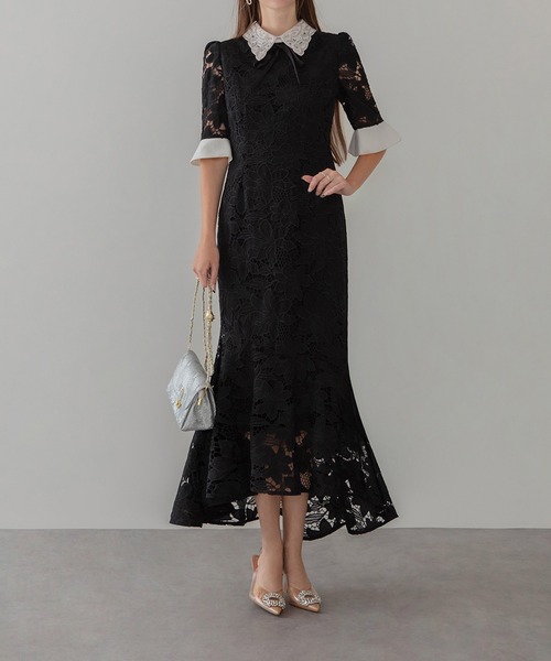 セール】【LEJA】パールカラーボウタイフラワーレースフィッシュテール