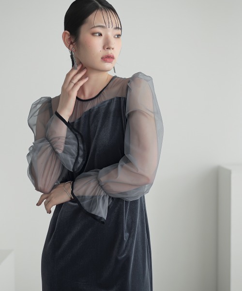 アシメデザインベロアワンピースドレス〔Callarus〕（ドレス