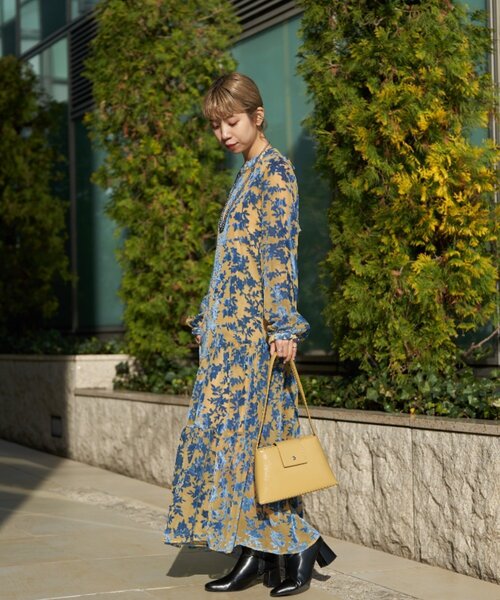 セール】【前後2WAY】ベロアフラワーティアードワンピース（ワンピース