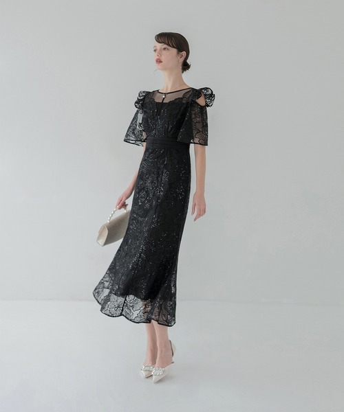 セール】【LEJA】フラワーレースシアーフリルマーメイドドレス