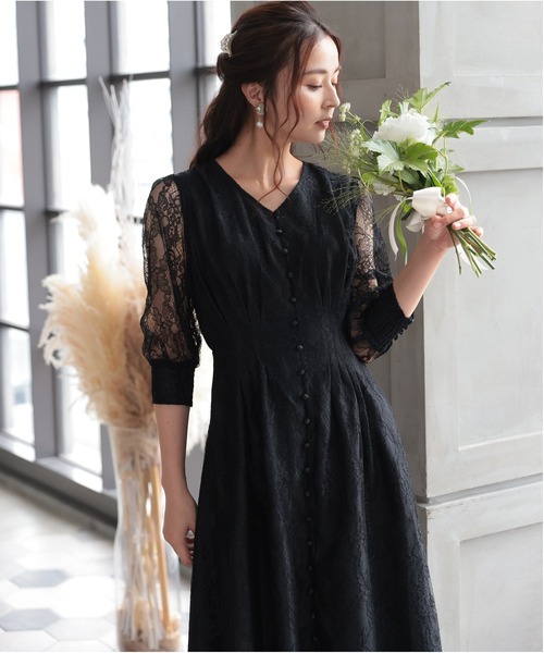 バックリボン レース 結婚式 オケージョン パーティー ドレス（ドレス