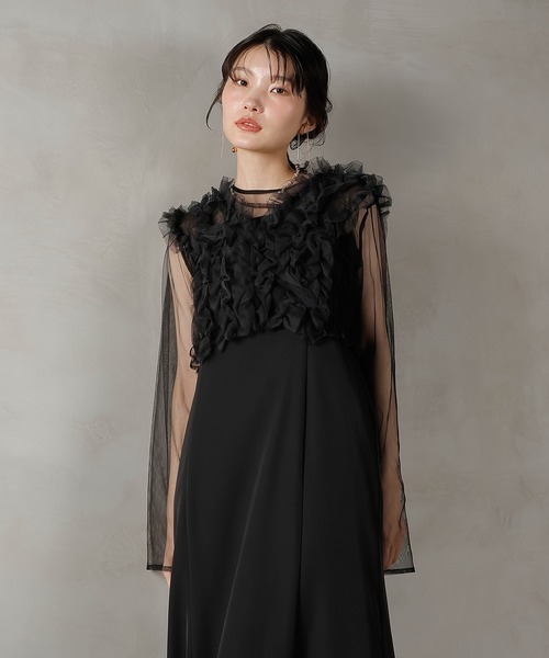 セール】チュール ボリューム フリル ベスト シアー トップス